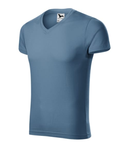 Slim Fit V-neck 146 Koszulka męska Denim - 60
