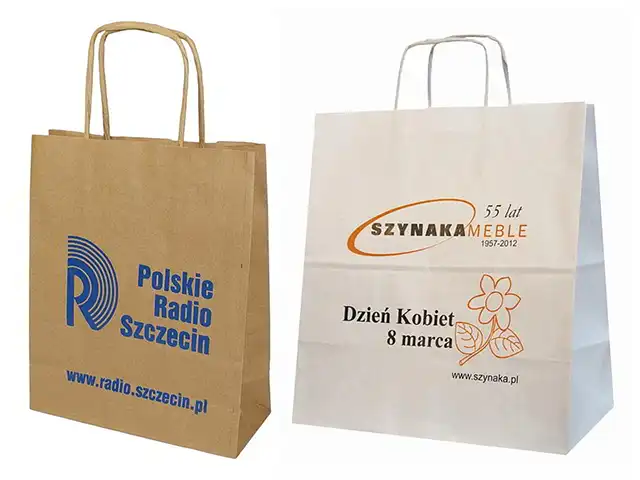 Torby papierowe z nadrukiem z uchwytem skręcanym.