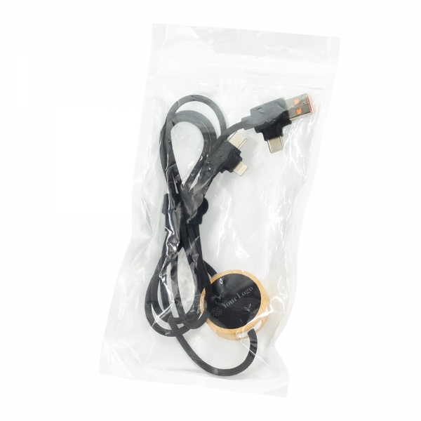 Długi drewniany kabel 4w1 z podświetlanym logo Beżowy