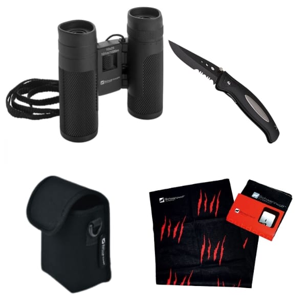 Zestaw lornetka, bandana, nóż CROSSET Schwarzwolf Czarny