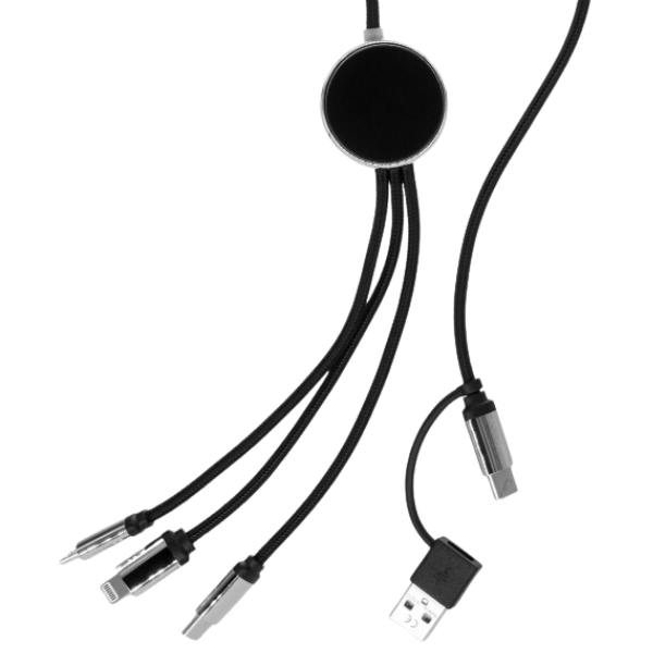 Kabel 4w1 z podświetlanym logo długi 120 cm Czarny
