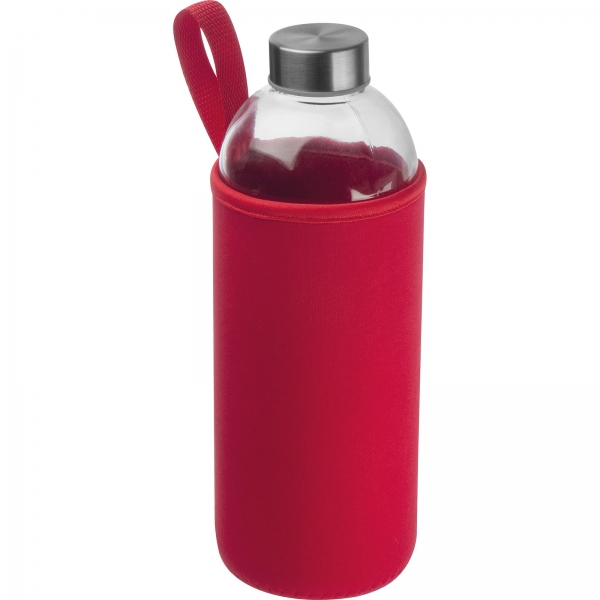 Butelka szklana z pokrowcem 1000 ml Czerwony