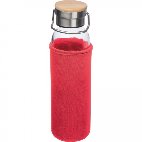 Butelka szklana z pokrowcem 600 ml Czerwony