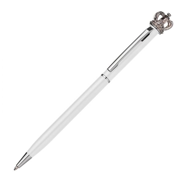 Długopis metalowy z koroną Biały