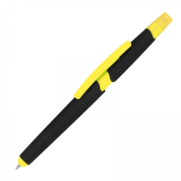 Długopis plastikowy z zakreślaczem touch pen Żółty