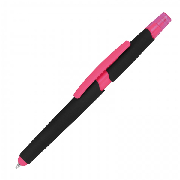Długopis plastikowy z zakreślaczem touch pen Różowy