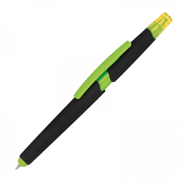 Długopis plastikowy z zakreślaczem touch pen Jasnozielony