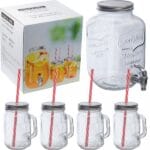 Dozownik do napojów 4l i 4 słoiki 450 ml Przeźroczysty