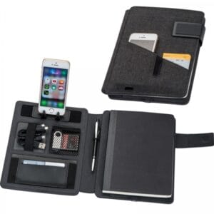 Folder A5 z notatnikiem w linie i power bankiem 4000 mAh Czarny