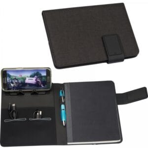 Folder A5 z notatnikiem w linie i power bankiem 4000 mAh Niebieski