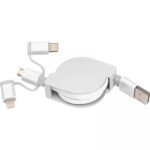 Kabel do ładowania z 3 wtyczkami rozwijany Biały