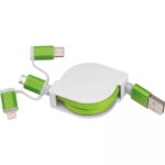 Kabel do ładowania z 3 wtyczkami rozwijany Zielony