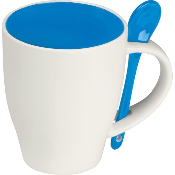 Kubek ceramiczny z łyżeczką 250 ml Niebieski