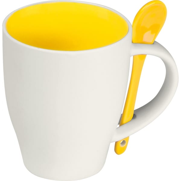Kubek ceramiczny z łyżeczką 250 ml Żółty