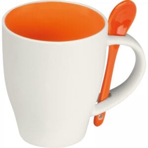 Kubek ceramiczny z łyżeczką 250 ml Pomarańczowy