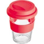 Kubek szklany z pokrywką 300 ml Czerwony