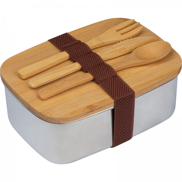 Lunch box ze sztućcami Beżowy