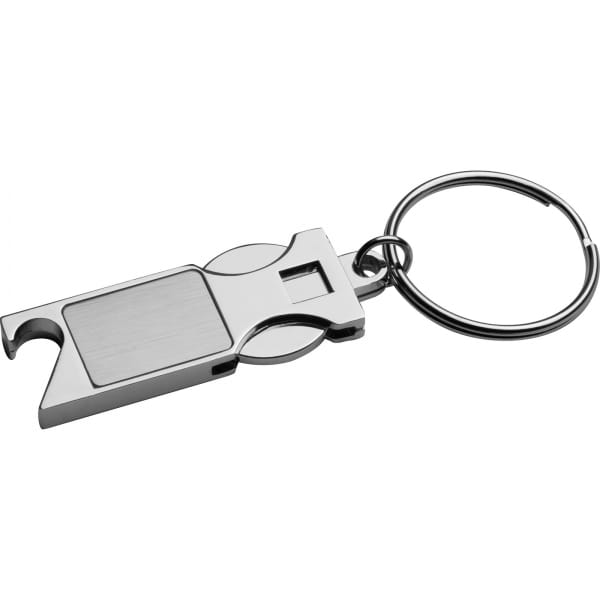 Brelok metalowy otwieracz do butelek z żetonem Szary