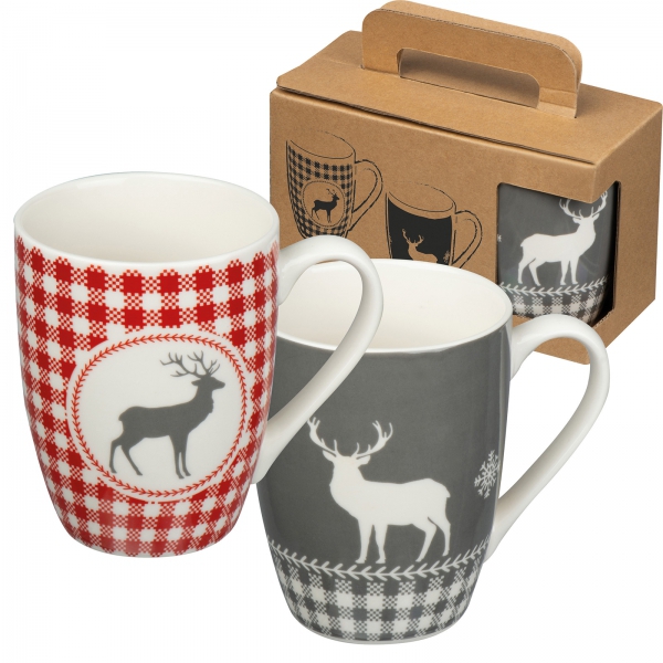 Zestaw 2 świątecznych kubków porcelanowych 300 ml Wielokolorowy